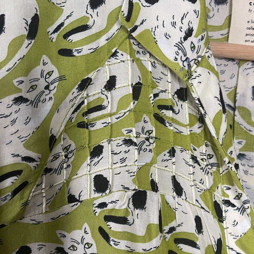 52 Conversations  by Anthropologie Colloquial Cat Print Shirt‎ Size 2 - Picture 7 of 9